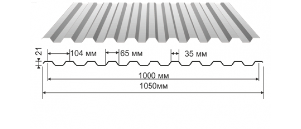 Профнастил оцинкованный С-21 1050x2000 (эконом) купить недорого в Крутом